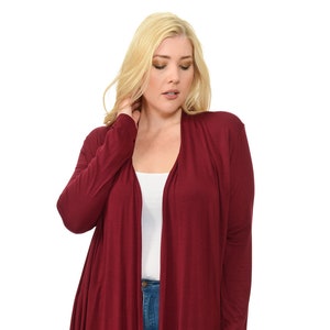 Plus Size Long Sleeve Jersey Cardigan Burgundy | Etsy