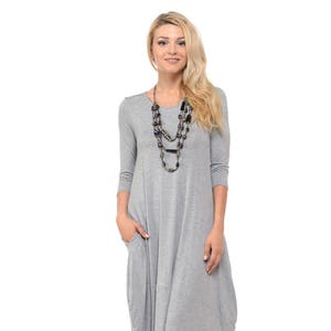 3/4 Sleeve Cocoon Midi Dress With Pocket Heather Grey - Etsy