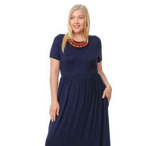 Plus Size Short Sleeve Maxi Dress With Pockets Navy - Etsy