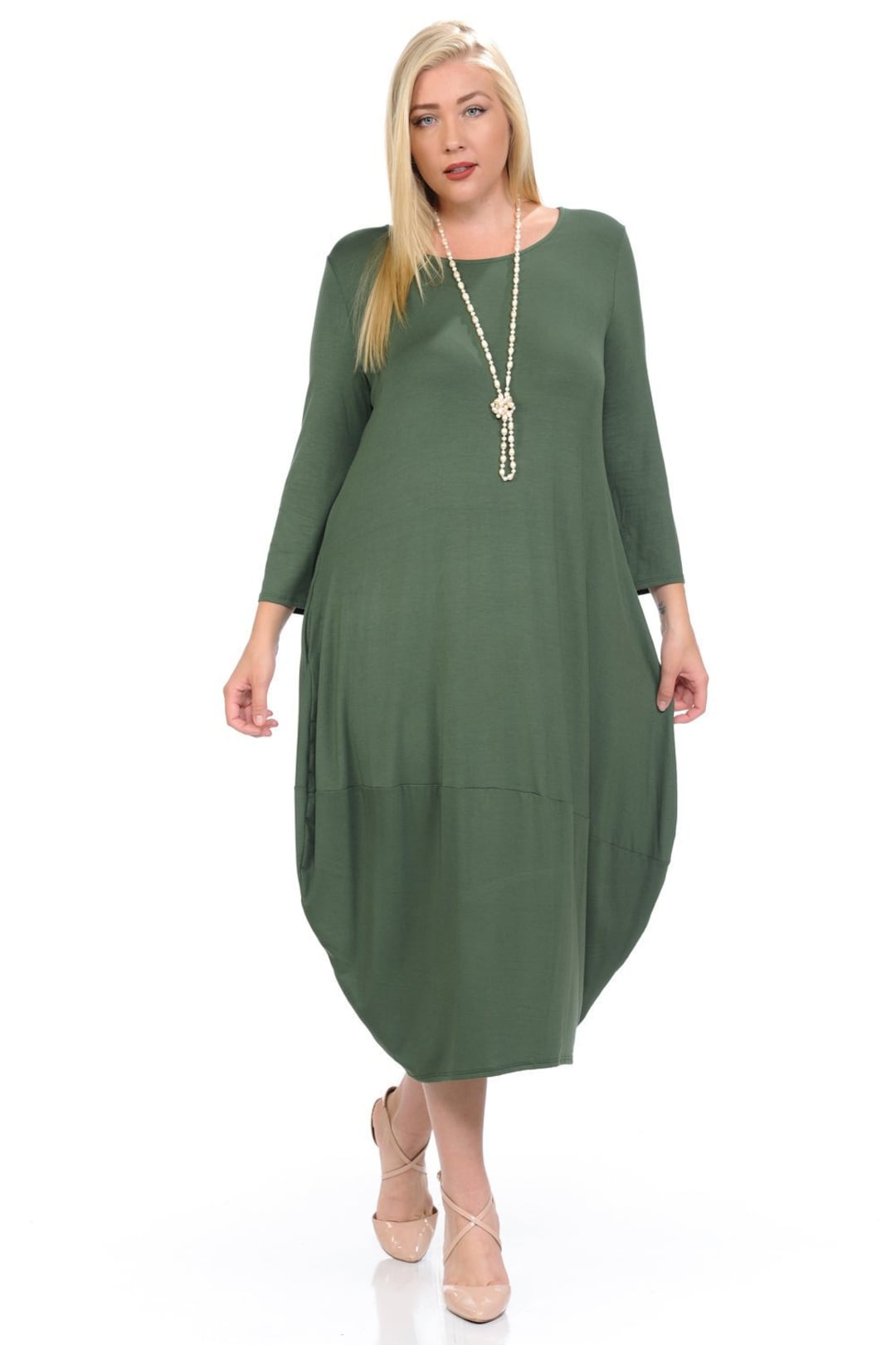 Plus Size Cocoon Midi Dress Olive - Etsy