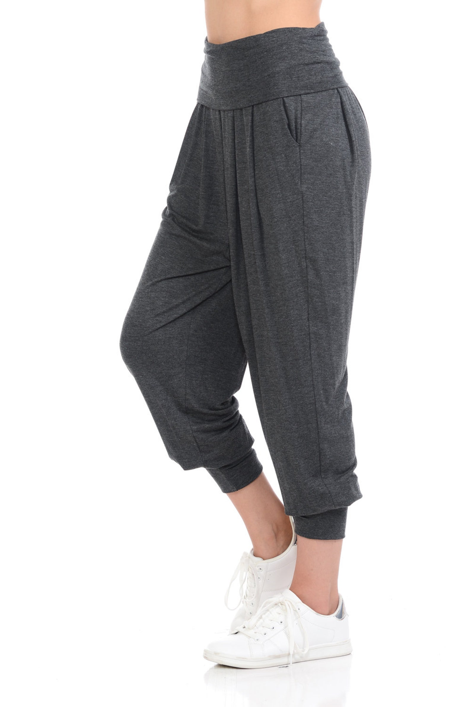 Banded Waist Harem Jogger Pants With Pockets Charcoal Etsy