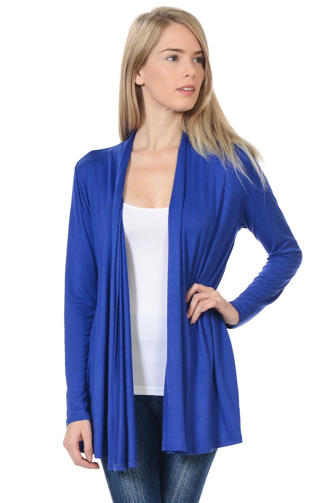 Solid Rayon Spandex Long Sleeve Jersey Cardigan Sweater Royal Blue - Etsy