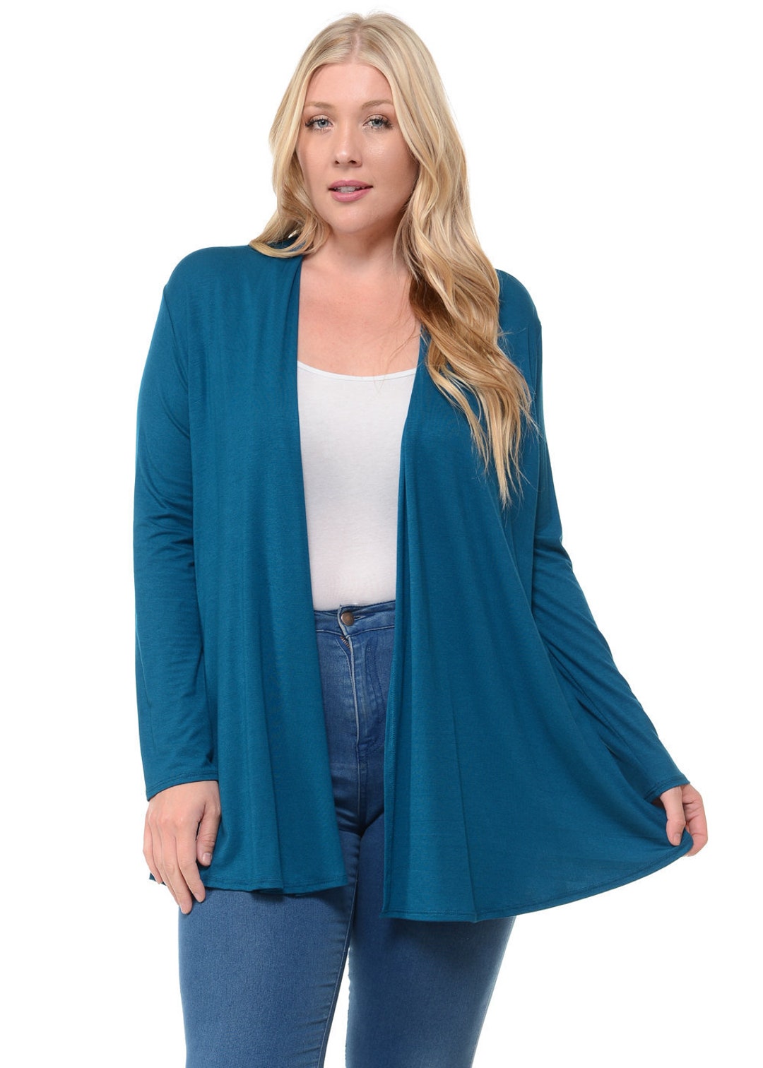Plus Size Long Sleeve Jersey Cardigan Teal - Etsy