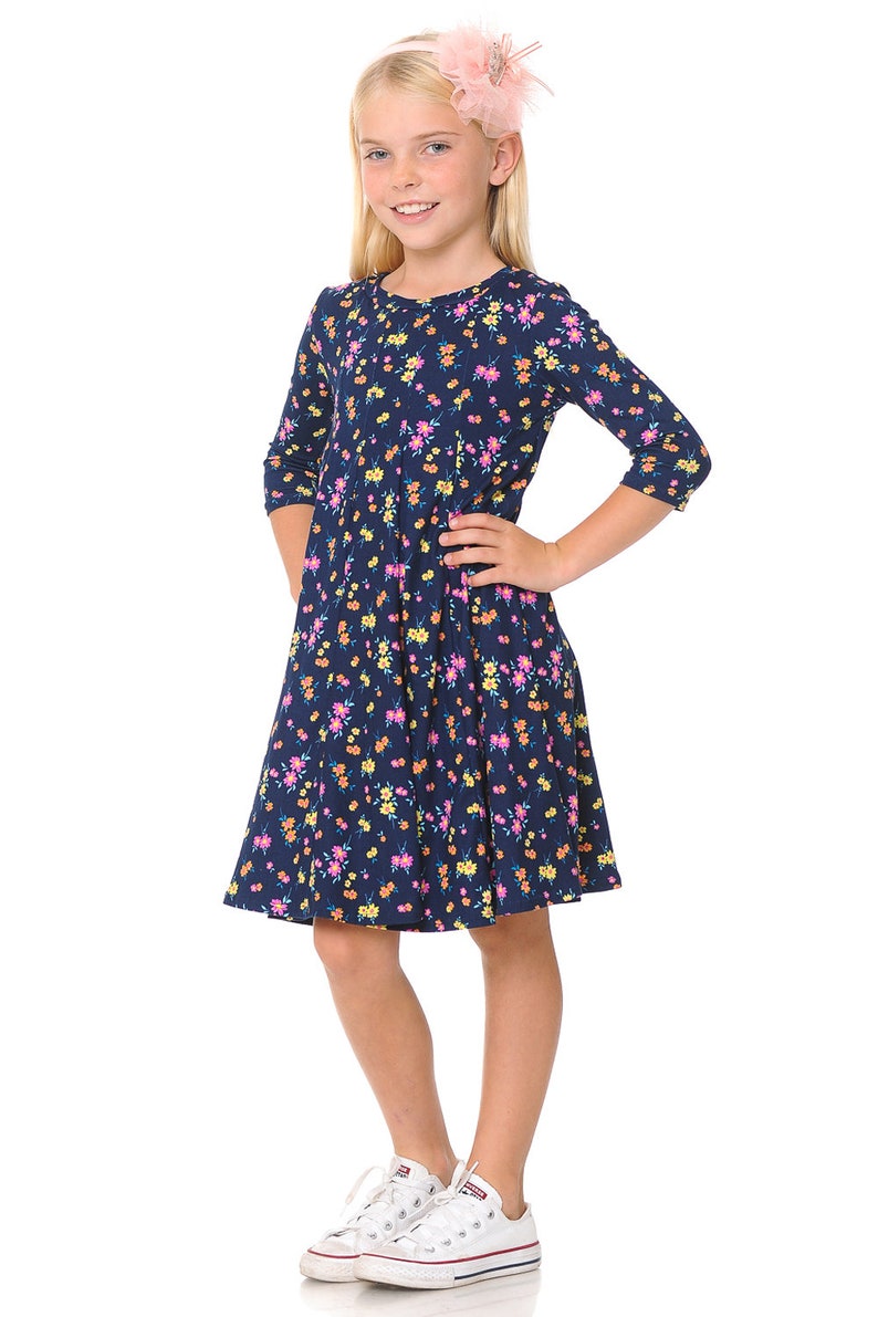 Honey Vanilla Girls/' A-Line Trapeze Dress Floral Navy Fuchsia