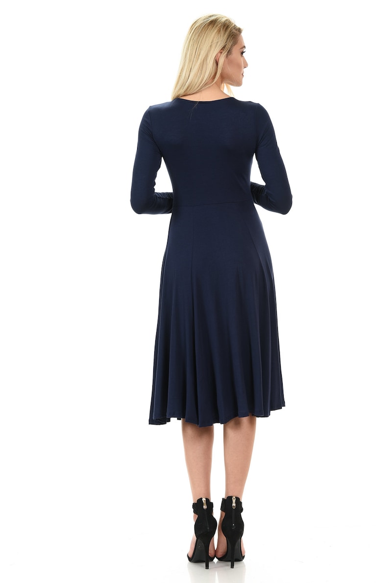 Long Sleeve Fit and Flare Midi Dress Navy | Etsy