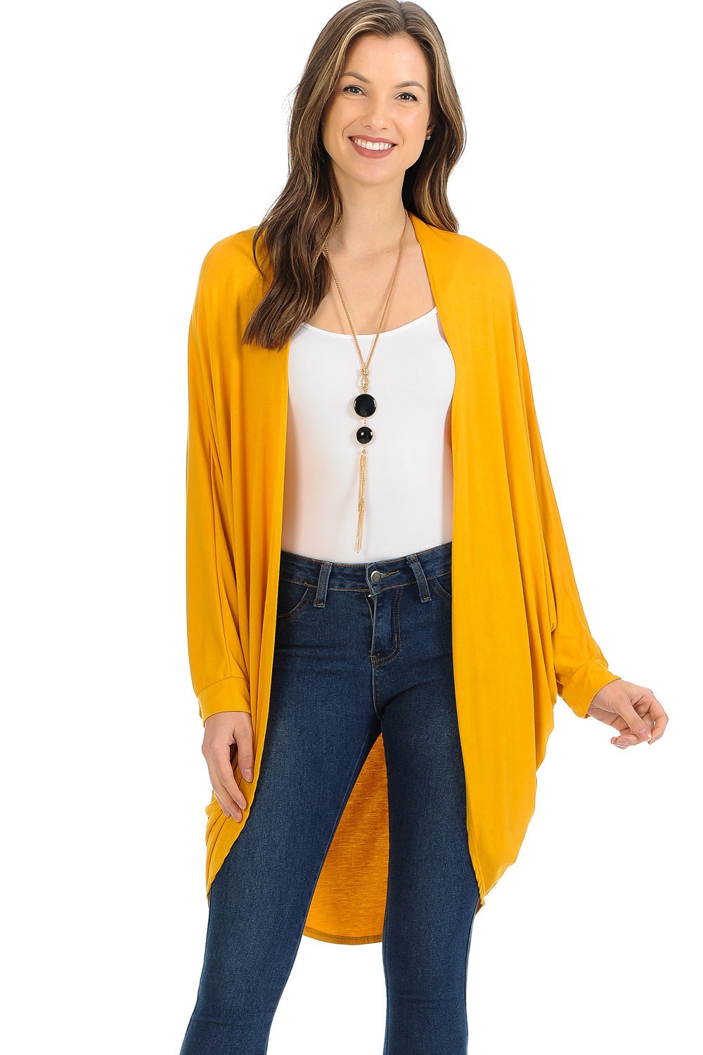 Jersey Batwing Sleeve Cardigan Mustard 