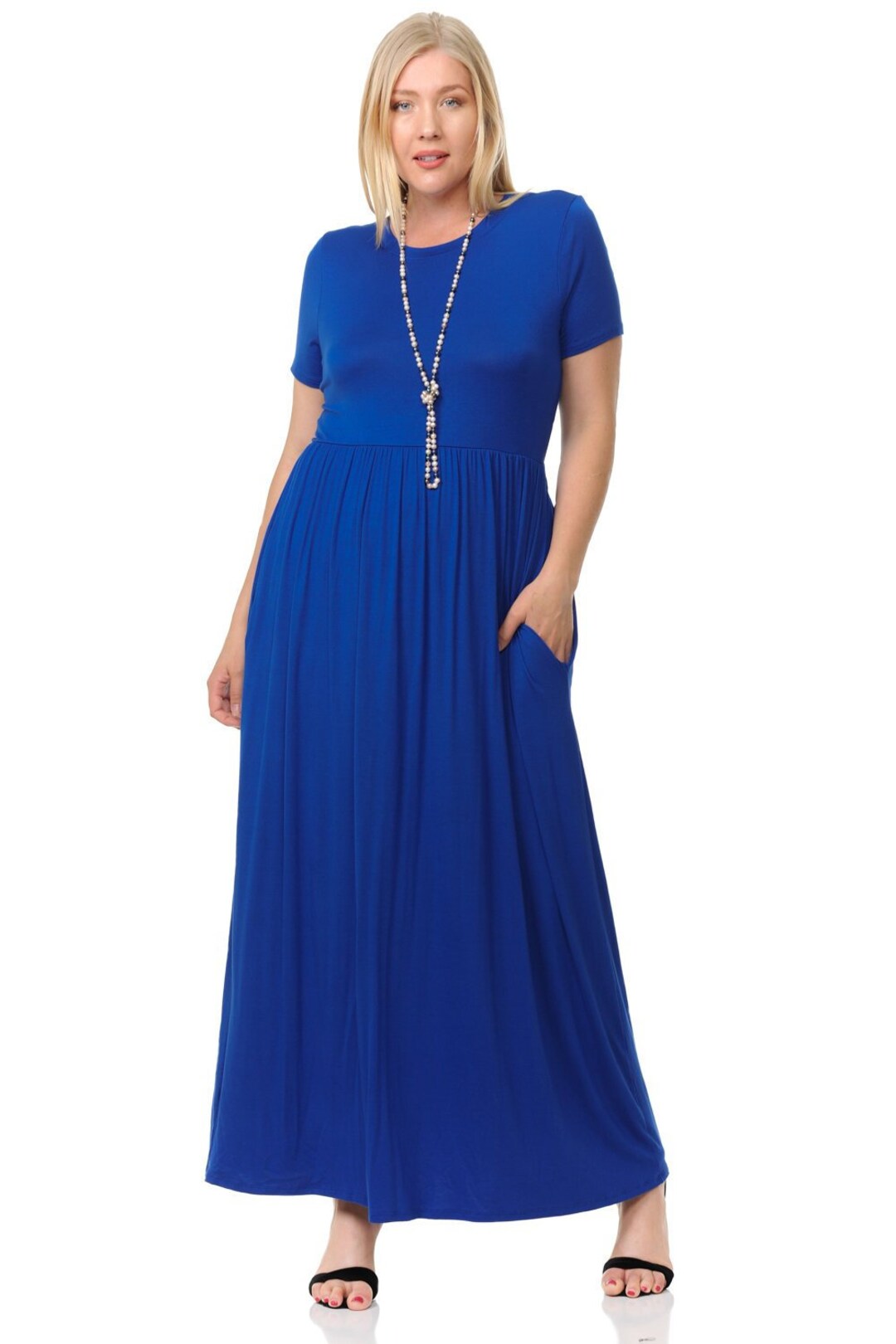 Plus Size Short Sleeve Maxi Dress With Pockets Royal Blue - Etsy