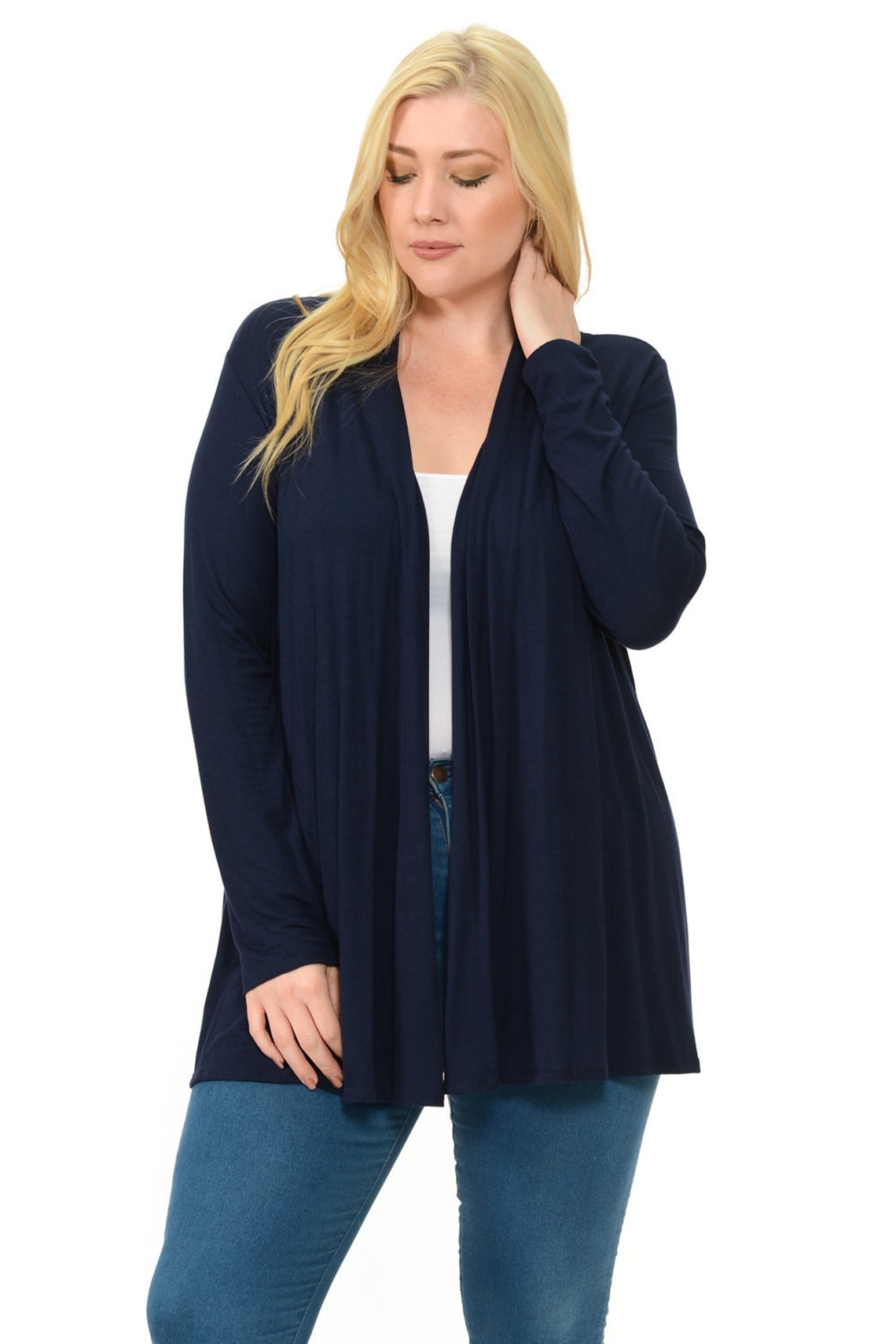 Plus Size Long Sleeve Jersey Cardigan Navy Etsy