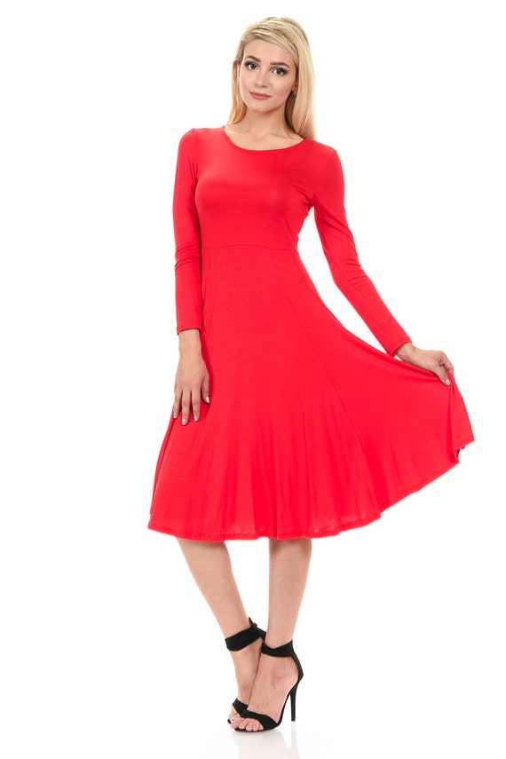red fit and flare dress