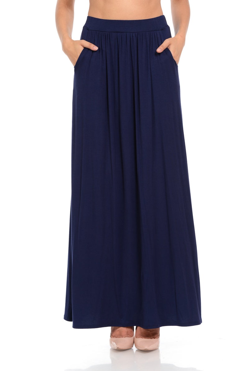 Maxi Skirt With Elastic Waistband and Pockets Navy Etsy