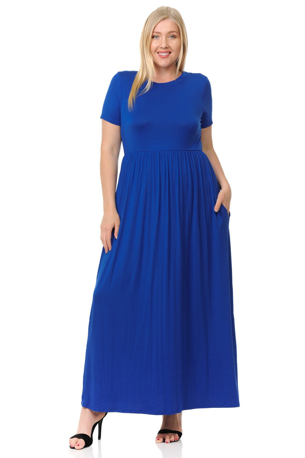 Plus Size Short Sleeve Maxi Dress With Pockets Royal Blue - Etsy