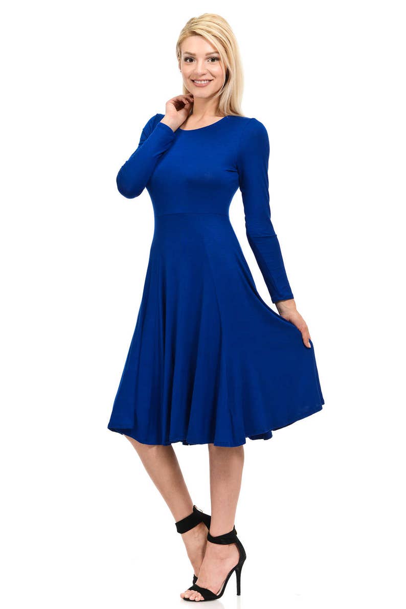 Long Sleeve Fit and Flare Midi Dress Royal Blue - Etsy