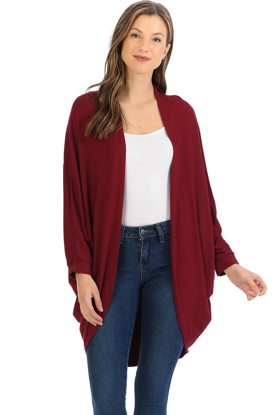 Jersey Batwing Sleeve Cardigan Burgundy - Etsy