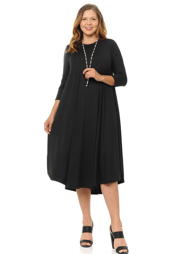 Brandy Offentliggørelse Elskede Plus Size Swing Midi Dress Black - Etsy