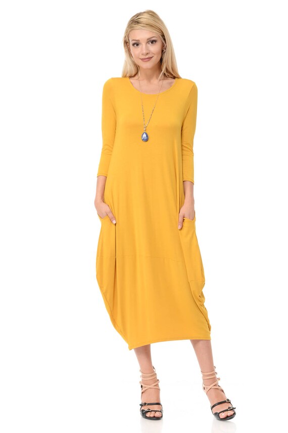 mustard midi dress with sleeves