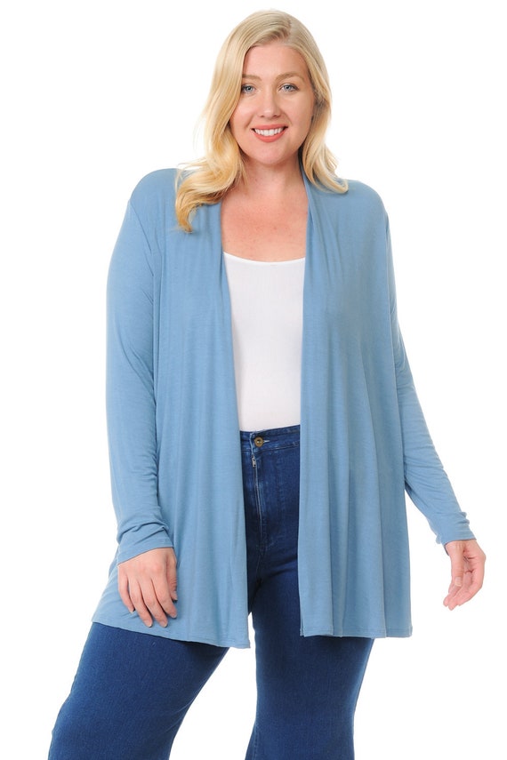 Plus Size Long Sleeve Jersey Cardigan Steel Blue | Etsy