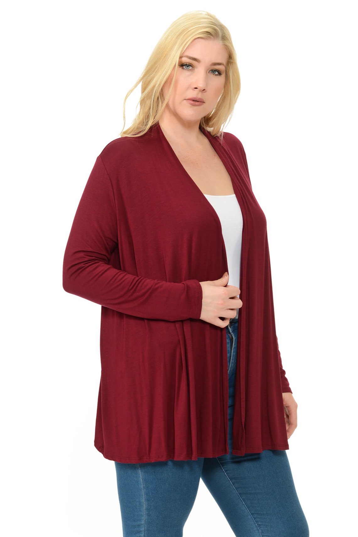 Plus Size Long Sleeve Jersey Cardigan Burgundy Etsy