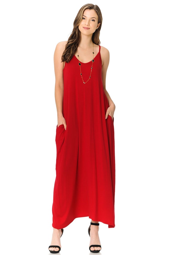 red low back maxi dress