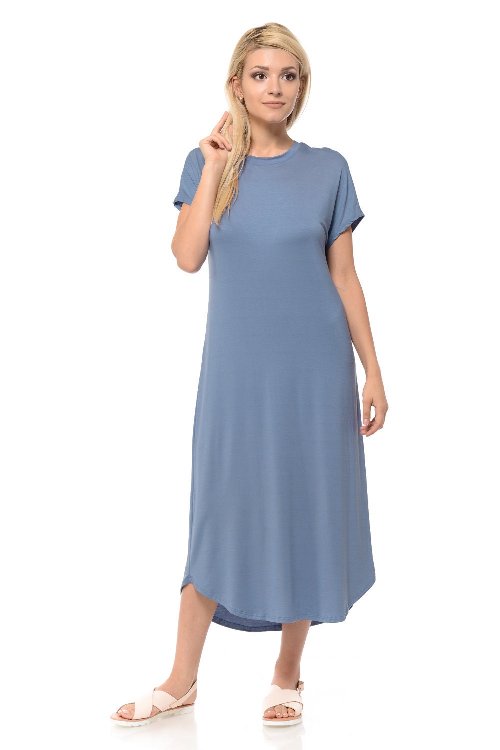 A-line Short Sleeve Midi Dress Denim - Etsy