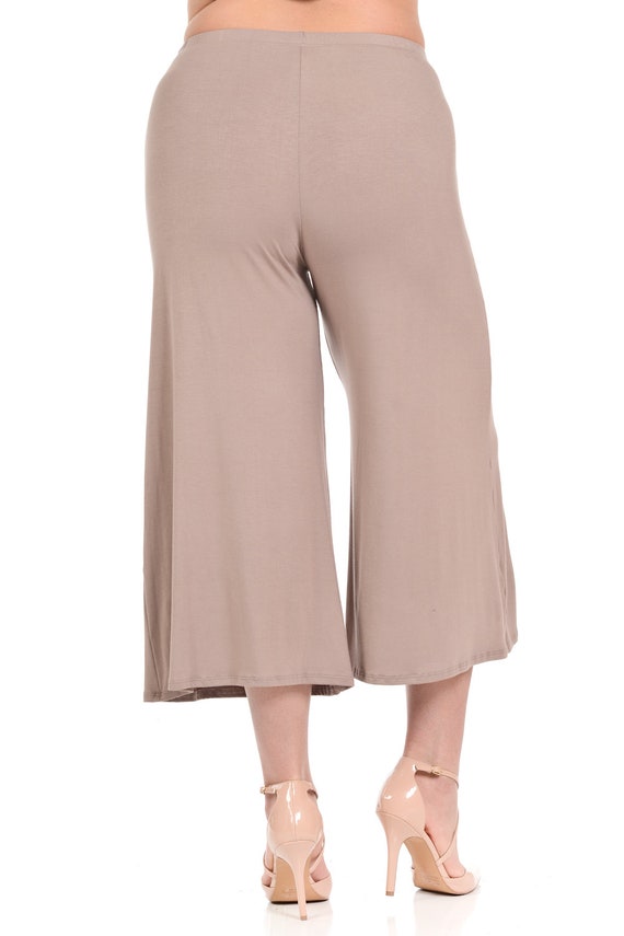 Plus Size Elastic Waist Wide Leg Crop Culottes Pants Taupe - Etsy