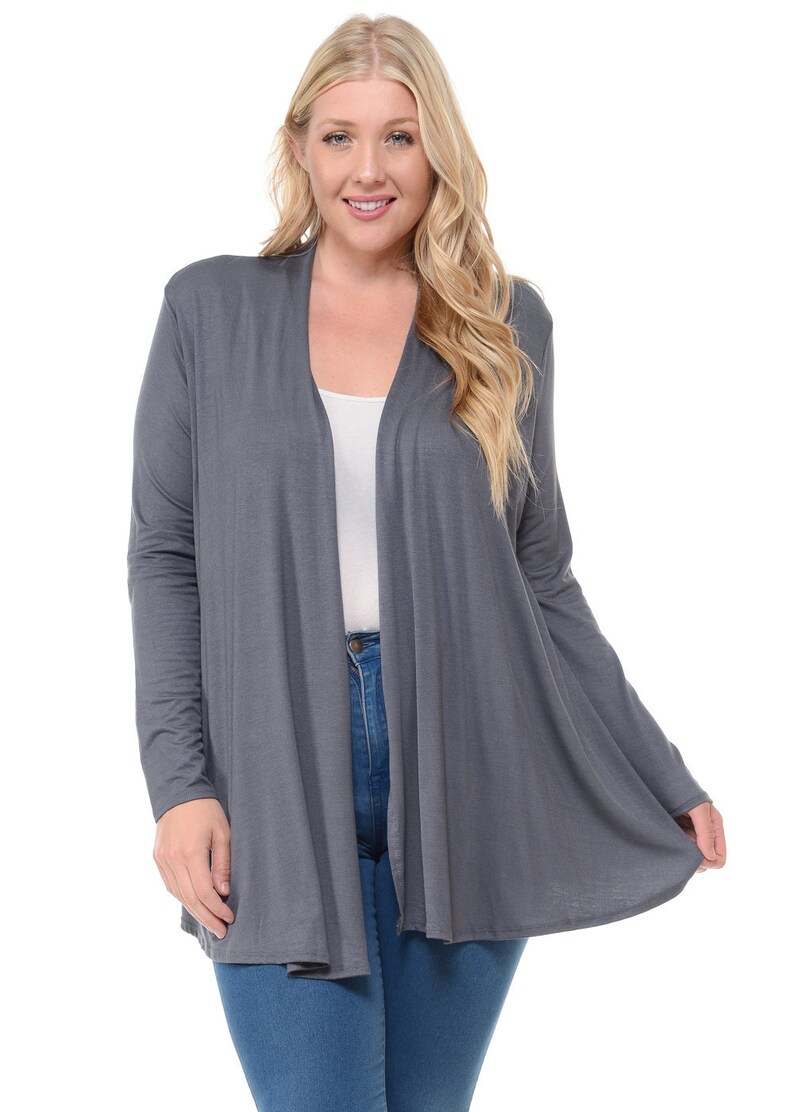 Plus Size Long Sleeve Jersey Cardigan Cement