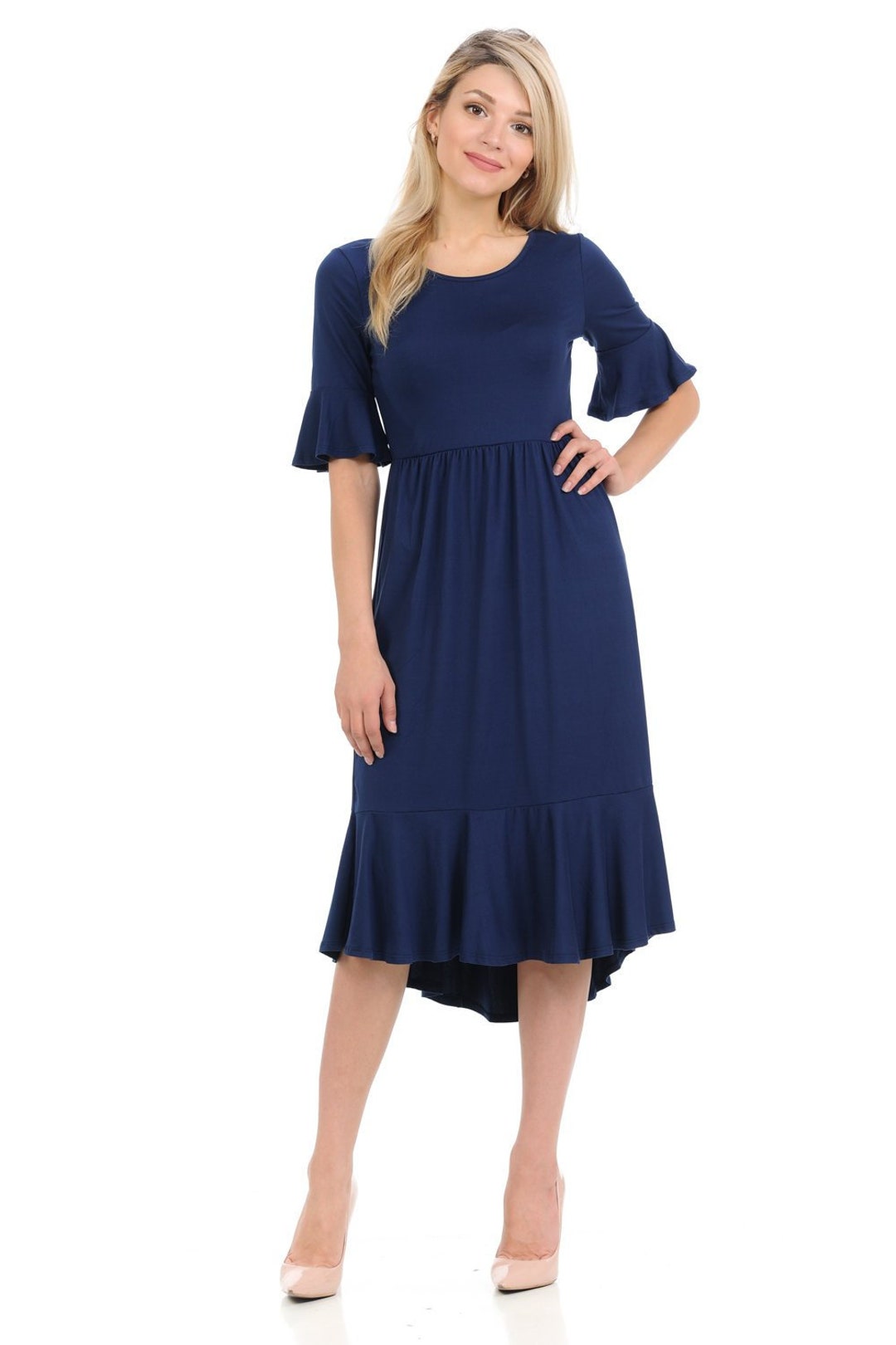 Premium Knit Cropped Bell Midi Dress Navy - Etsy