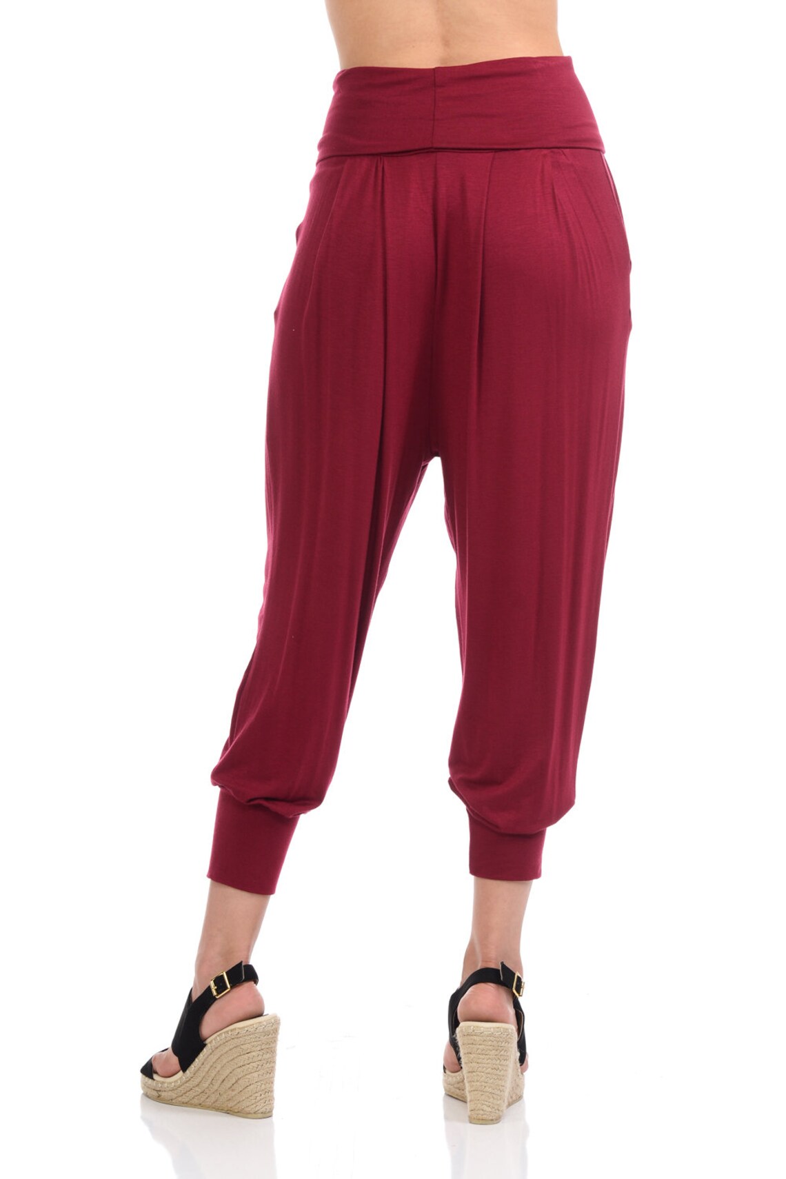 Banded Waist Harem Jogger Pants With Pockets Burgundy Etsy