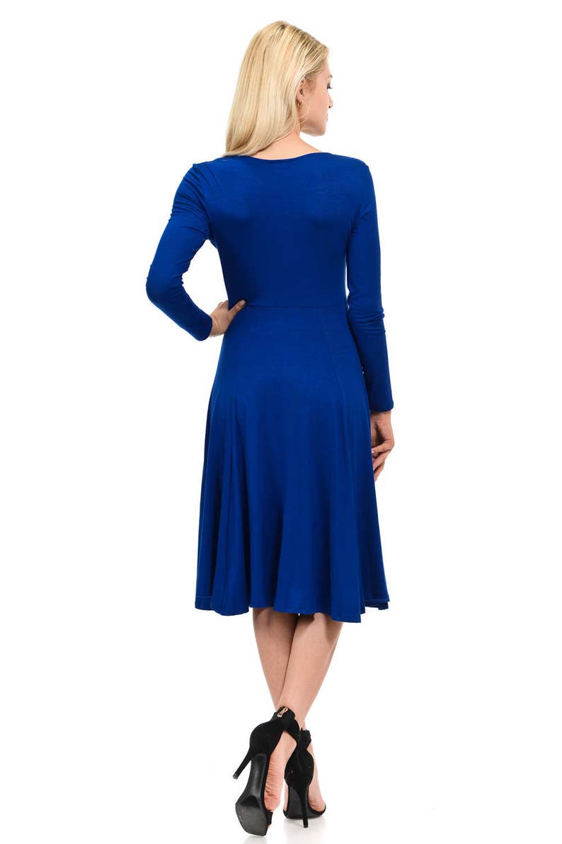 Long Sleeve Fit and Flare Midi Dress Royal Blue - Etsy