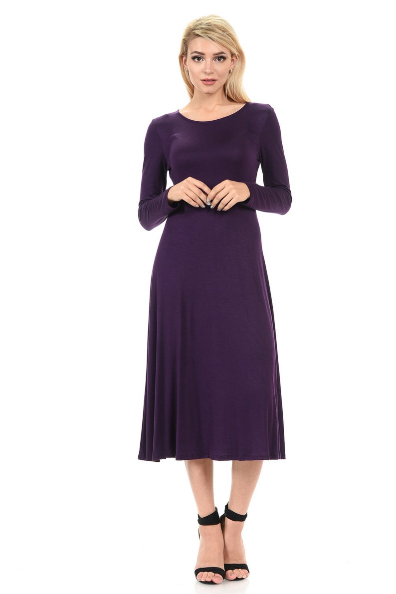 Long Sleeve A-line Midi Dress Eggplant - Etsy