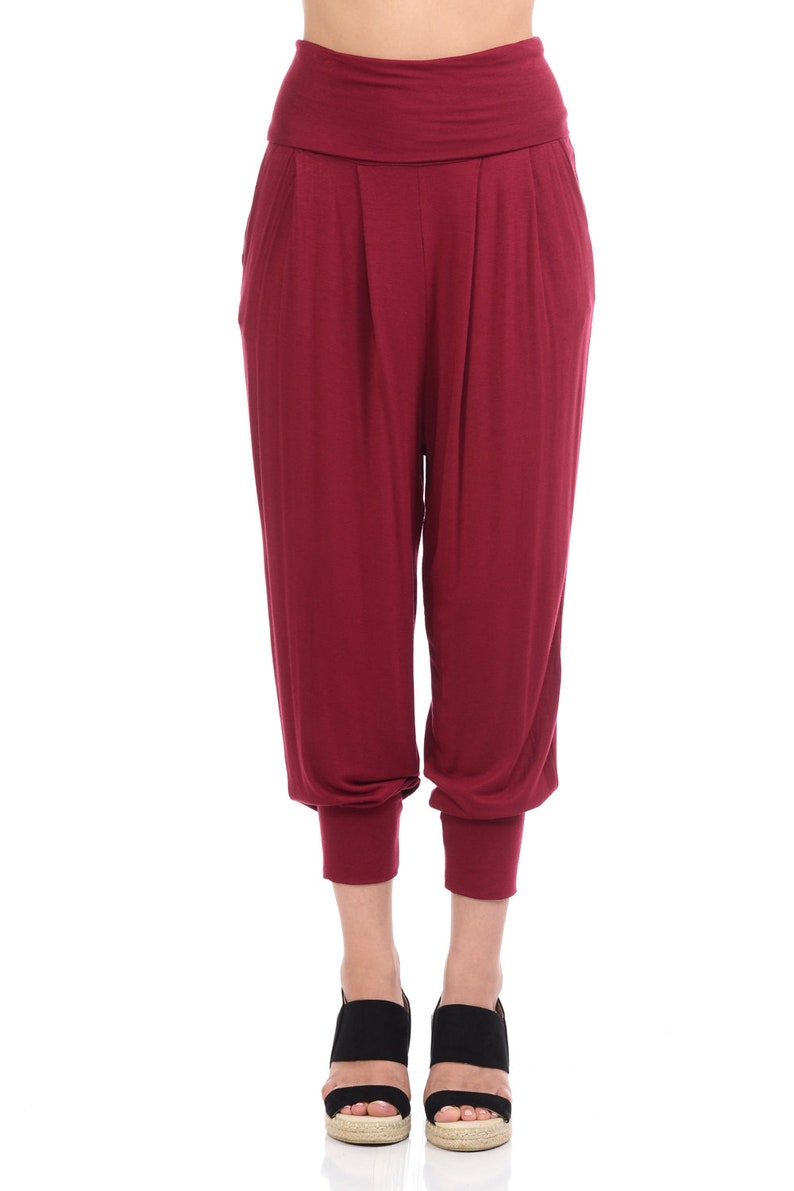 Banded Waist Harem Jogger Pants With Pockets Burgundy - Etsy