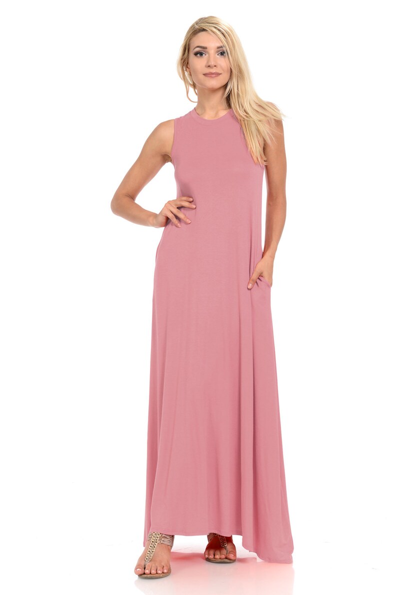 Sleeveless Maxi Dress With Pockets Dusty Pink Etsy