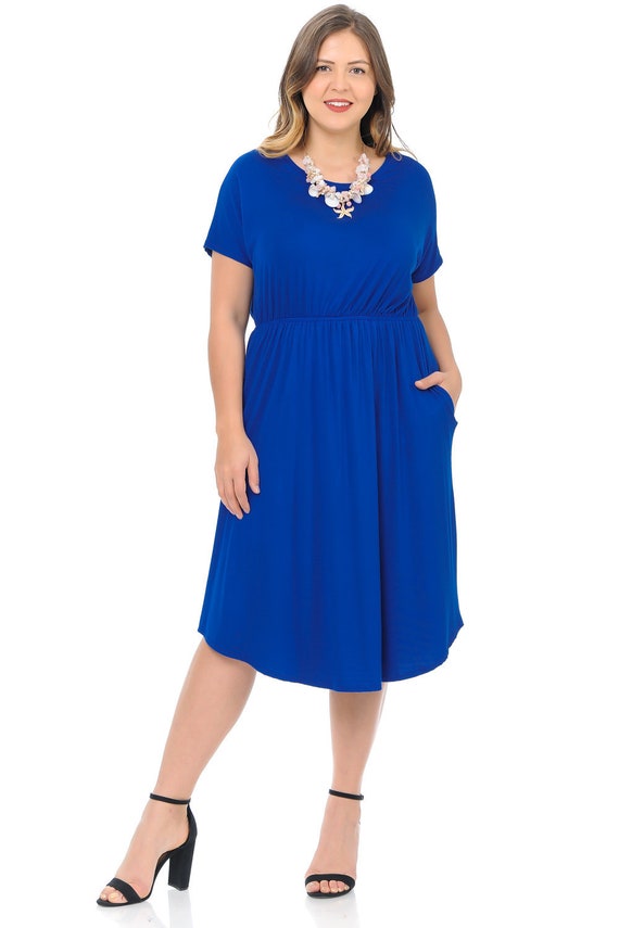 Plus Size Midi Dress and Elastic Waist Royal Blue - Etsy Australia