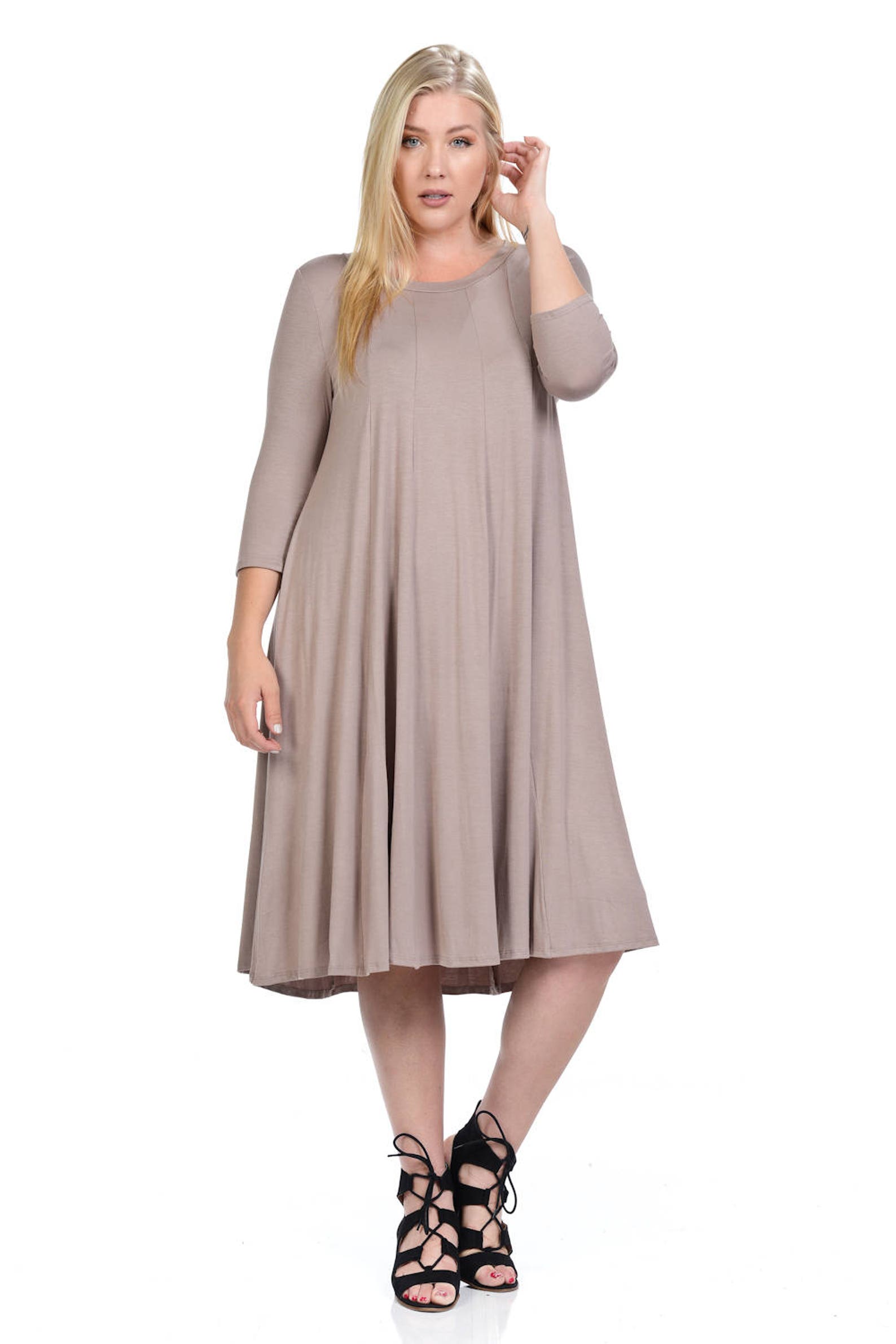 Plus Size A-line Trapeze Midi Dress Taupe - Etsy