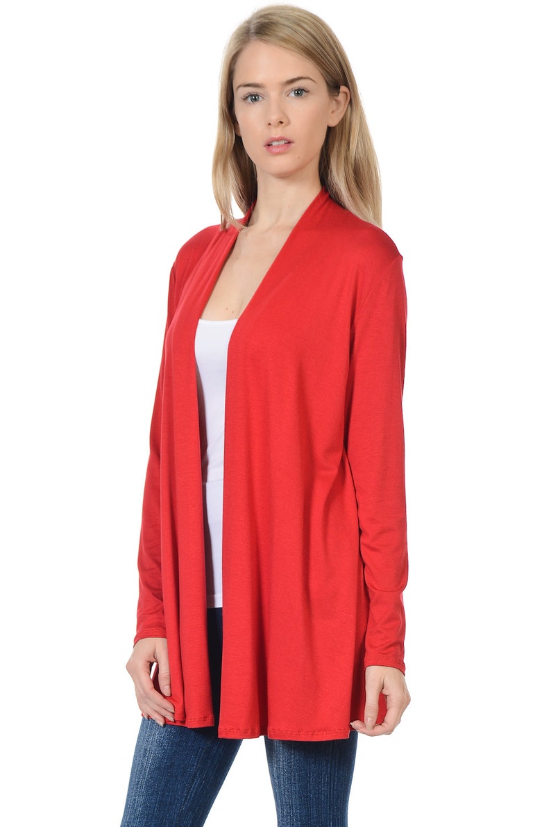 Solid Rayon Spandex Long Sleeve Jersey Cardigan Sweater Red - Etsy