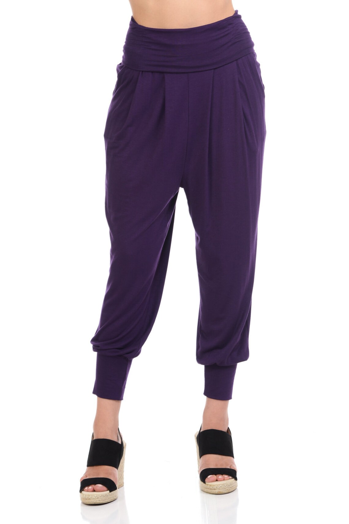 Banded Waist Harem Jogger Pants With Pockets Eggplant Etsy