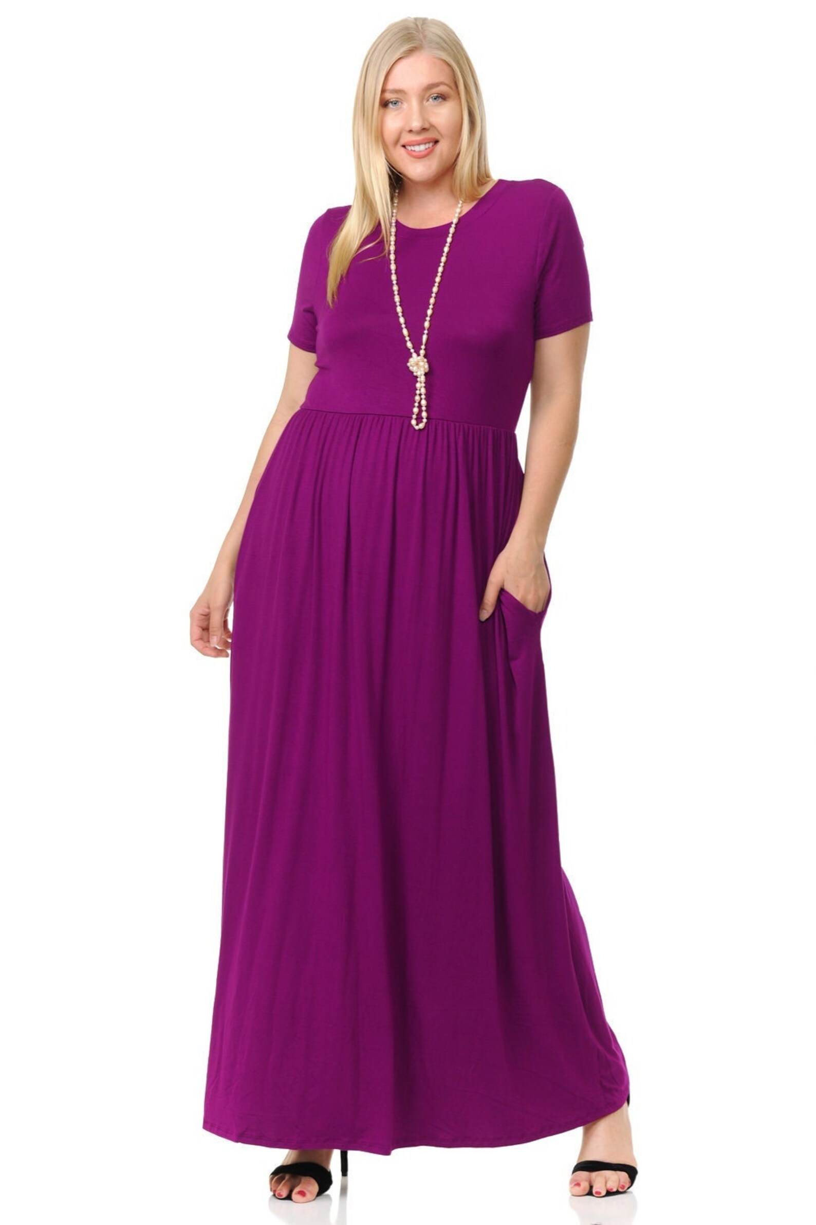Plus Size Short Sleeve Maxi Dress With Pockets Magenta Etsy