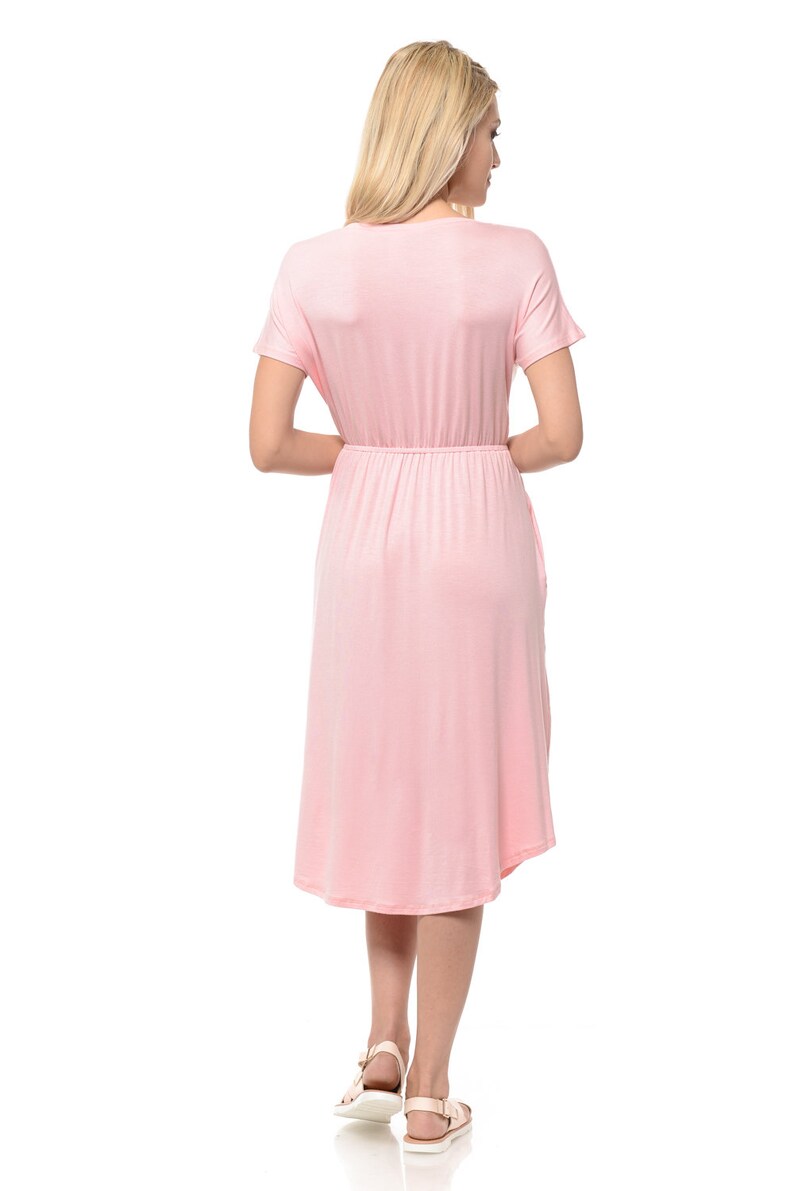 Short Sleeve Flare Midi Dress with Pockets Blush Etsy