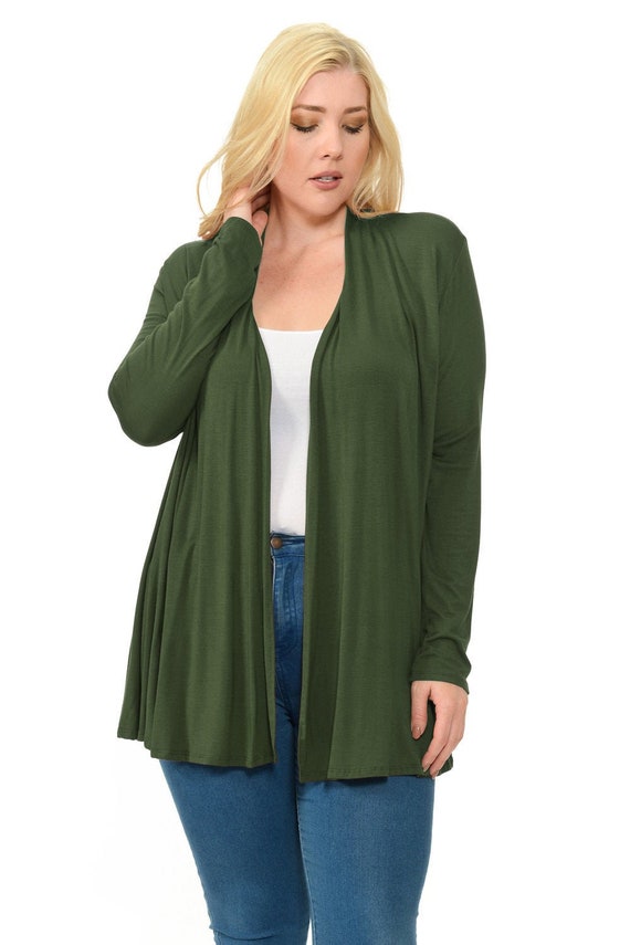 Plus Size Long Sleeve Jersey Cardigan Olive - Etsy