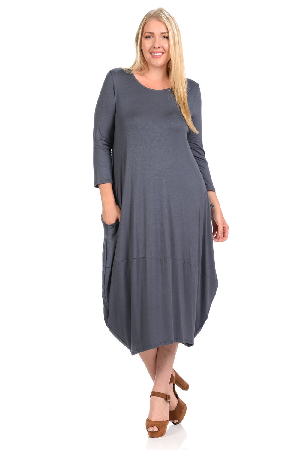 Plus Size Cocoon Midi Dress Cement - Etsy