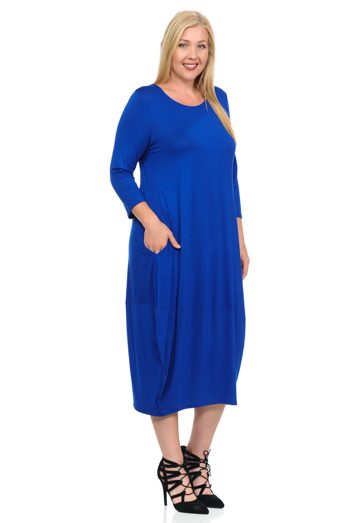 Plus Size Cocoon Midi Dress Royal Blue - Etsy