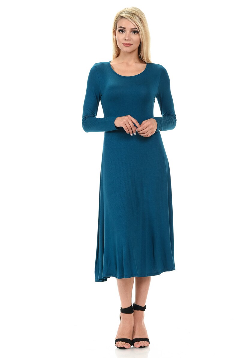 Long Sleeve A-line Midi Dress Teal - Etsy