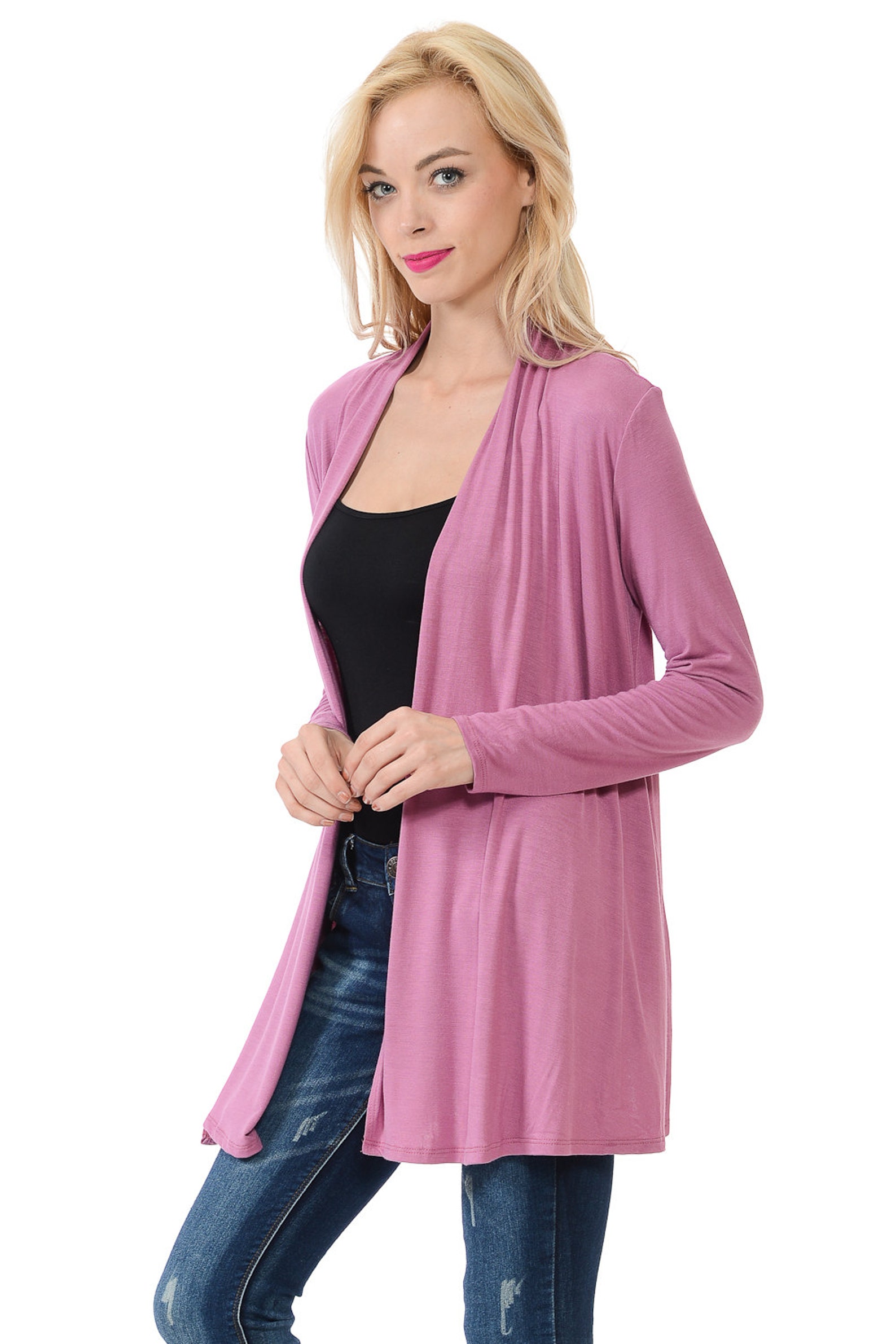 Solid Rayon Spandex Long Sleeve Jersey Cardigan Sweater Mauve - Etsy