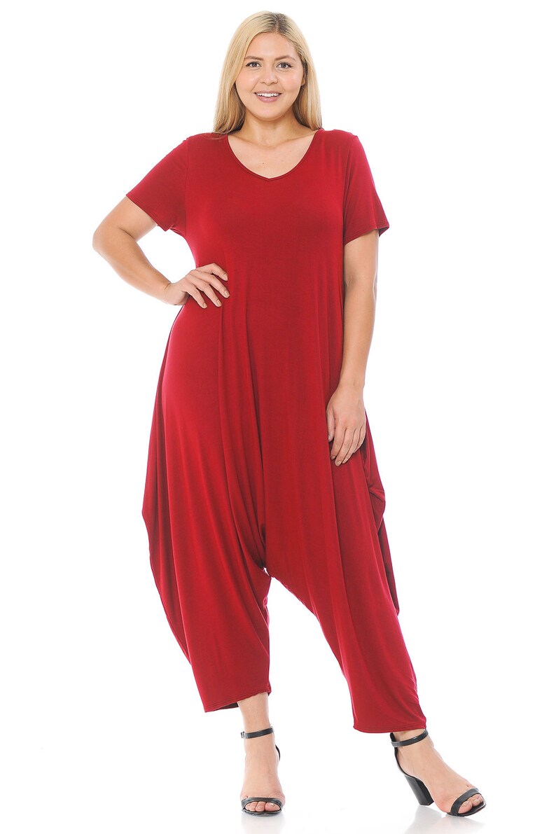 Plus Size Short Sleeve Harem Jumpsuit Red Etsy