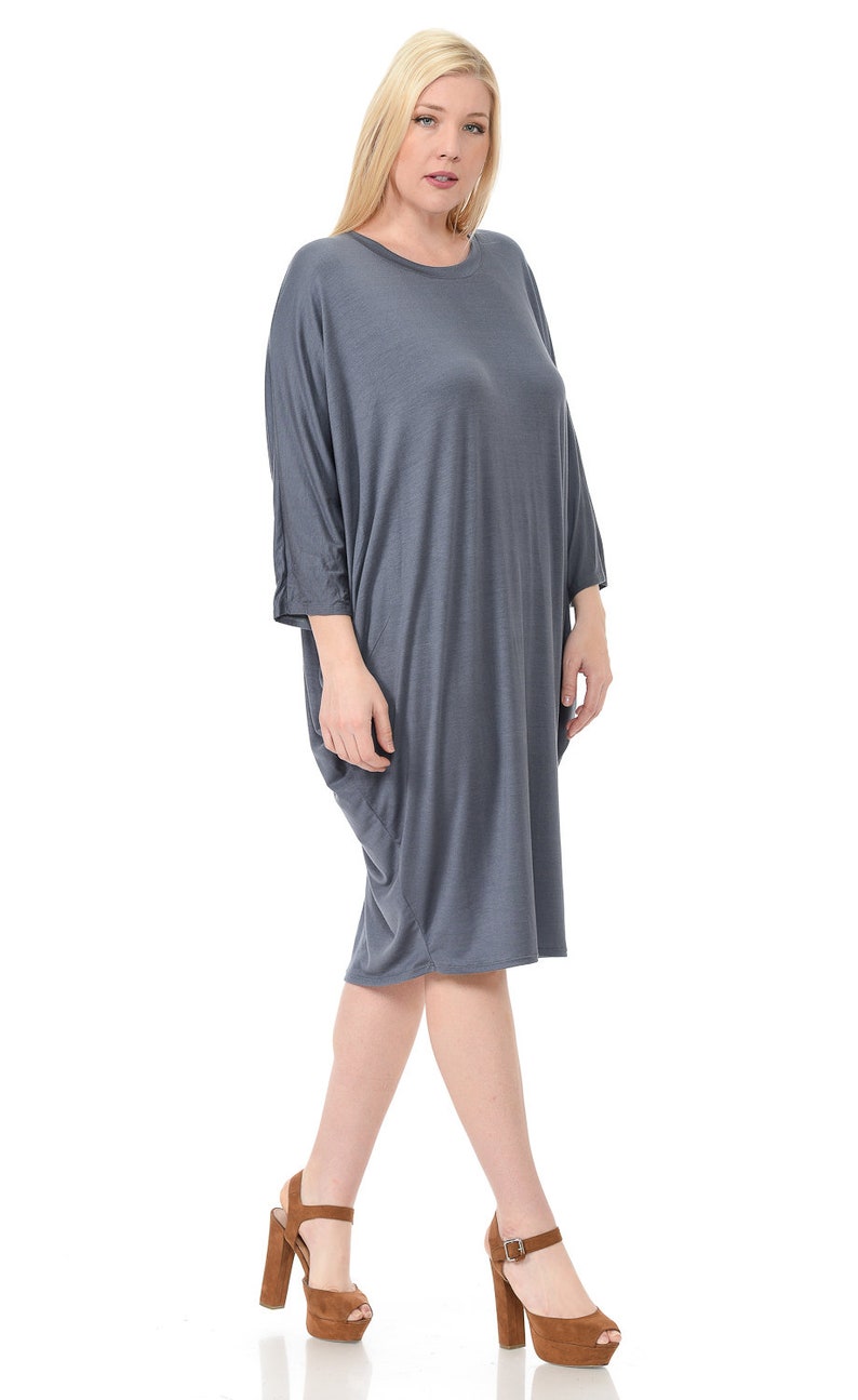 Dolman Sleeves Side Draped Lightweight Solid Midi Dress $11Each