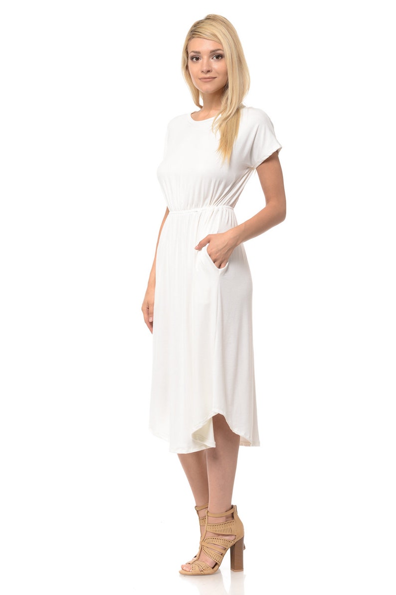 Short Sleeve Flare Midi Dress With Pockets Ivory - Etsy