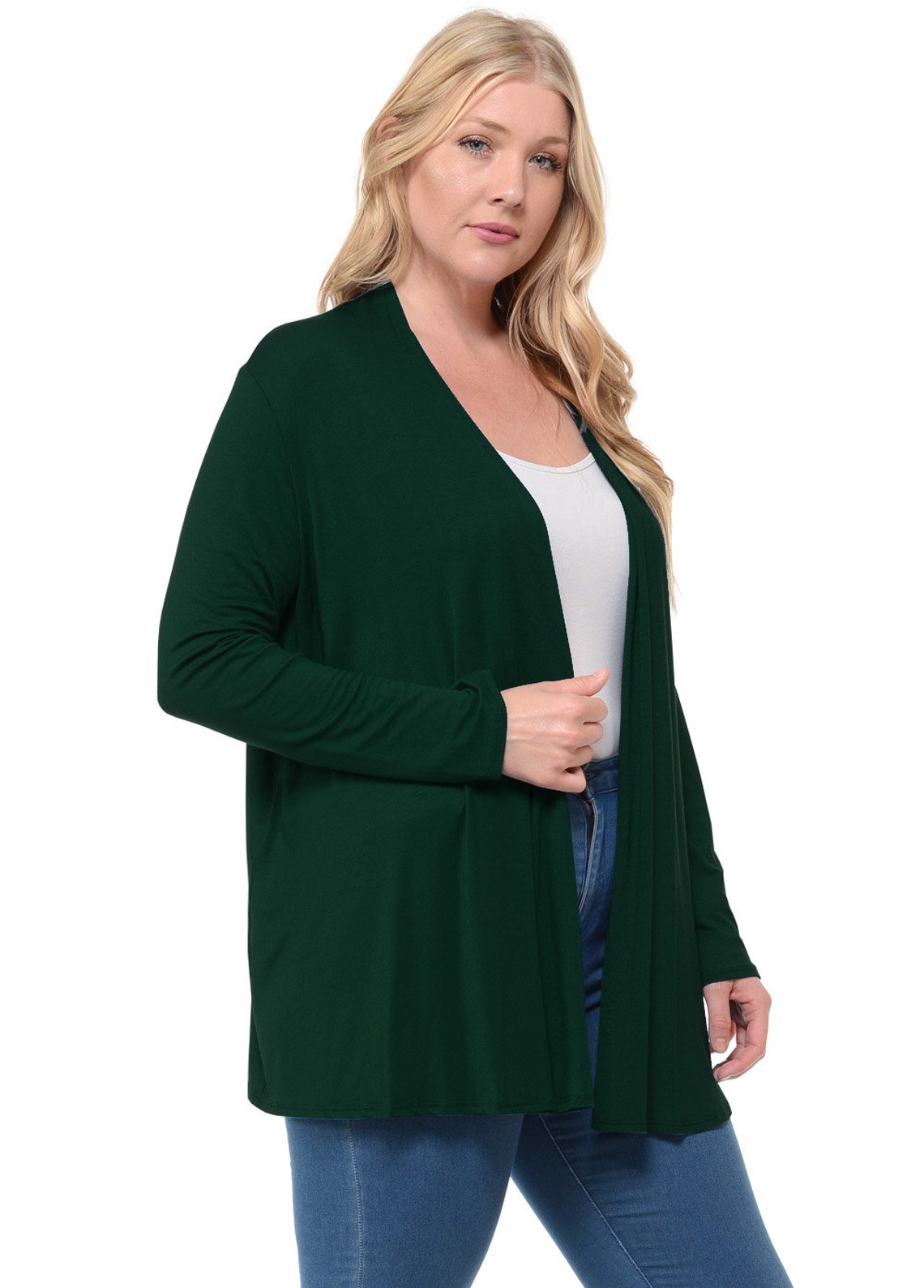 Plus Size Long Sleeve Jersey Cardigan Hunter Green Etsy