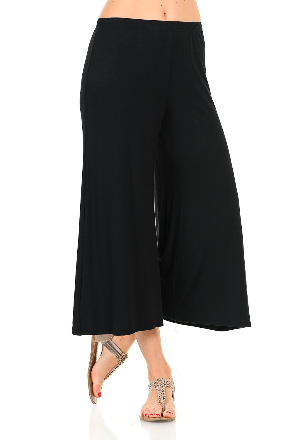 Elastic Waist Culottes Pants Black 