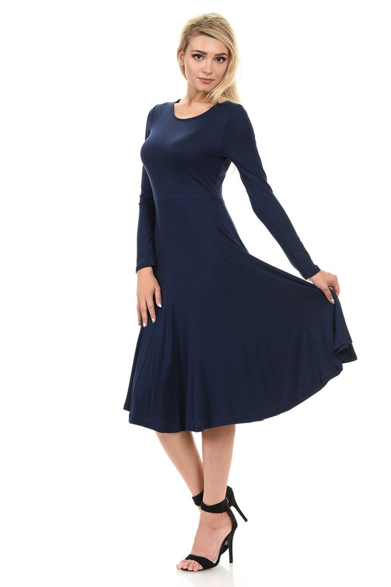 Long Sleeve Fit and Flare Midi Dress 