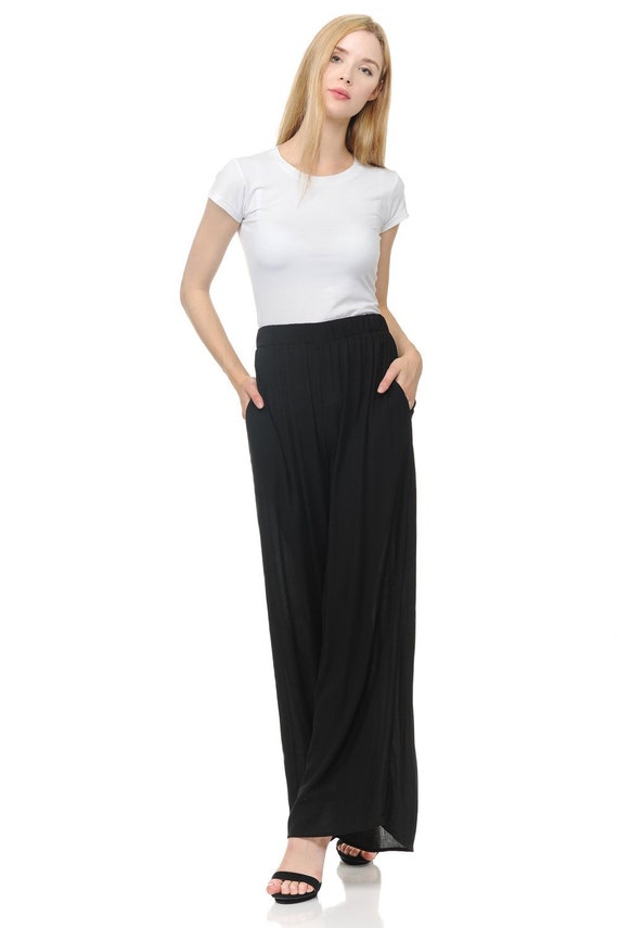 High Waisted Wide Legged Palazzo Pants Black Etsy