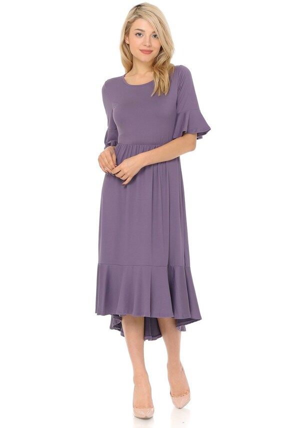 Premium Knit Cropped Bell Midi Dress Lilac | Etsy